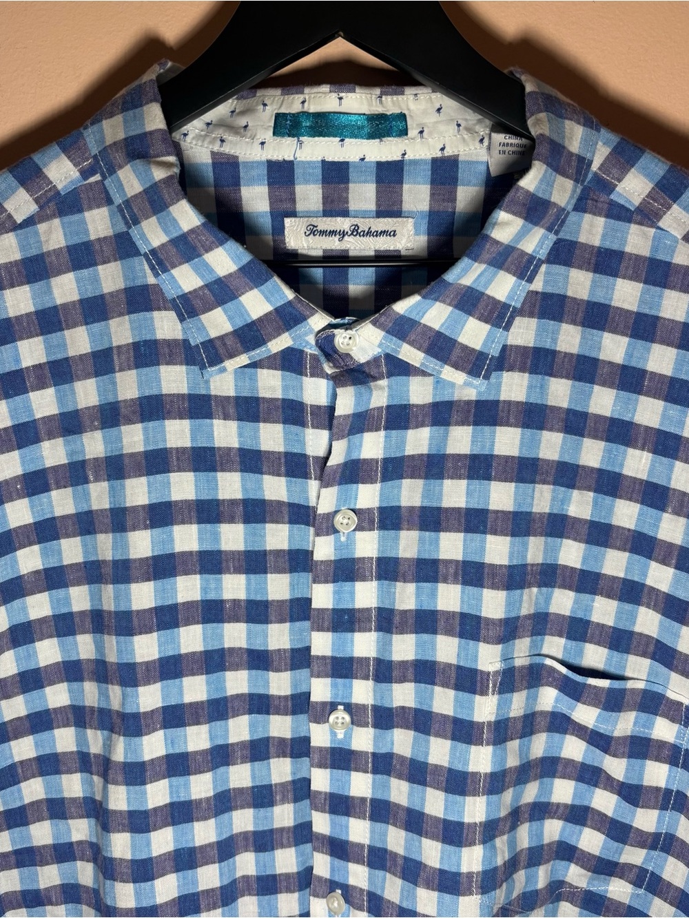 Tommy Bahama Blue and White Check Short-Sleeve Button-Down Shirt